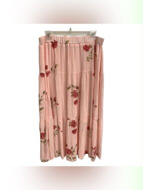 St Wear Pink Floral Tiered Maxi Skirt Size Xl